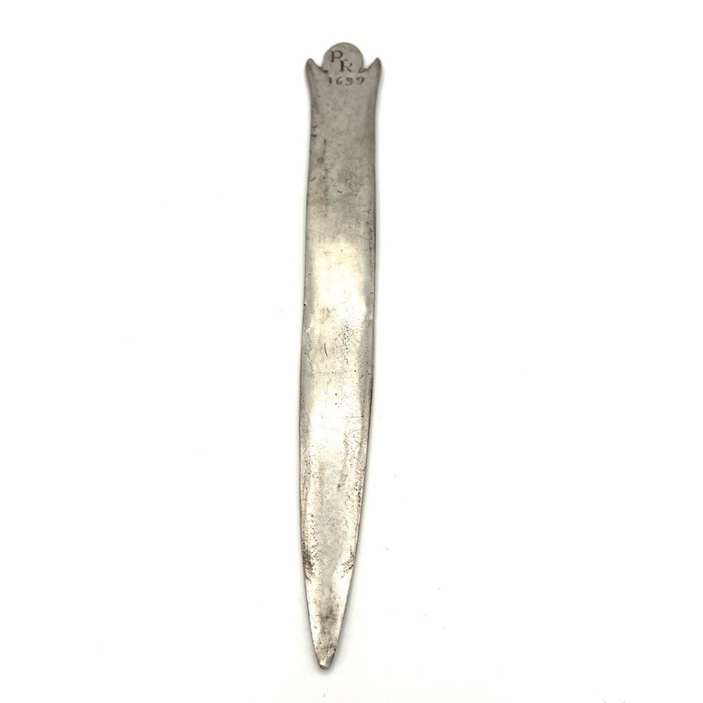 Antique‎ Silver Toned Metal Letter Opener Engraved "PR" 1697